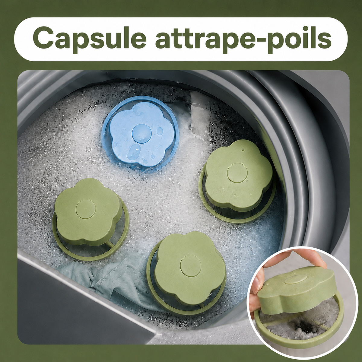 Lot de 4 capsules attrape poils pour machine à laver